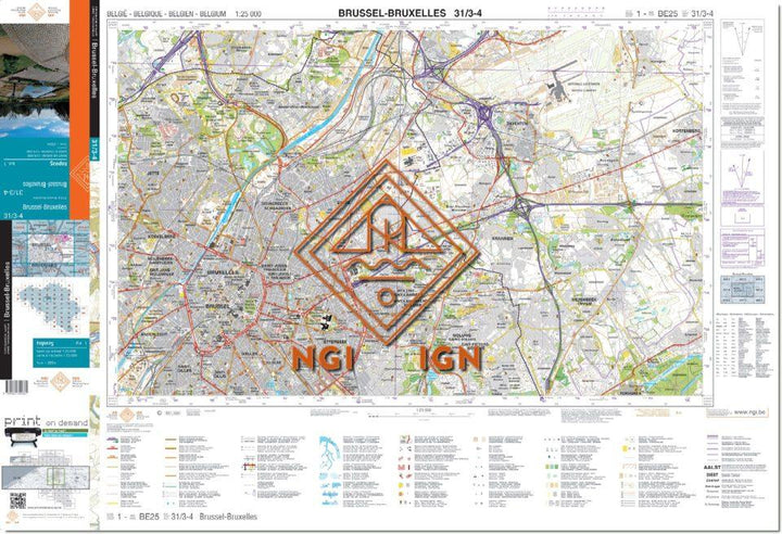 Carte topographique n° 31/3-4 - Bruxelles (Belgique) | NGI topo 25 carte pliée IGN Belgique 