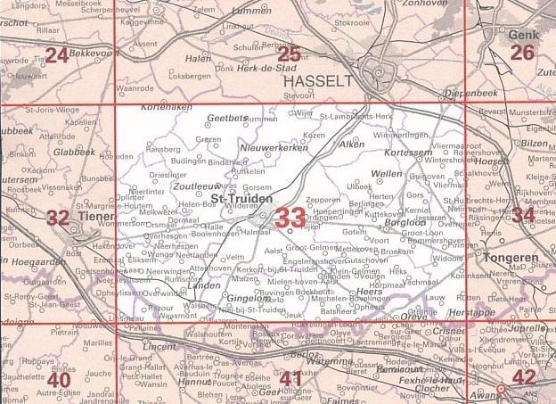 Carte topographique n° 33 - St-Trond (Belgique) | NGI - 1/50 000 carte pliée IGN Belgique 