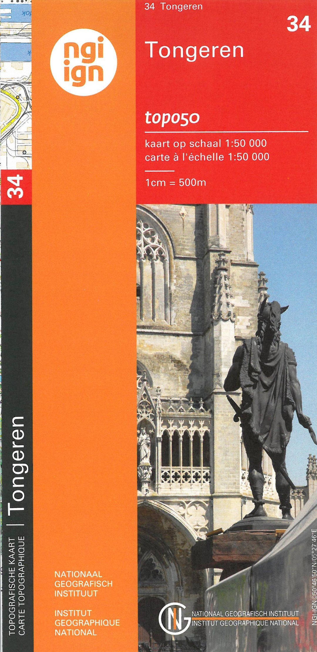 Carte topographique n° 34 - Tongres (Belgique) | NGI - 1/50 000 carte pliée IGN Belgique 
