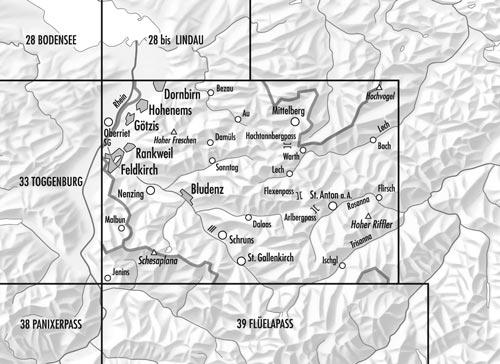 Carte topographique n° 34 - Vorarlberg (Suisse) | Swisstopo - 1/100 000 carte pliée Swisstopo 