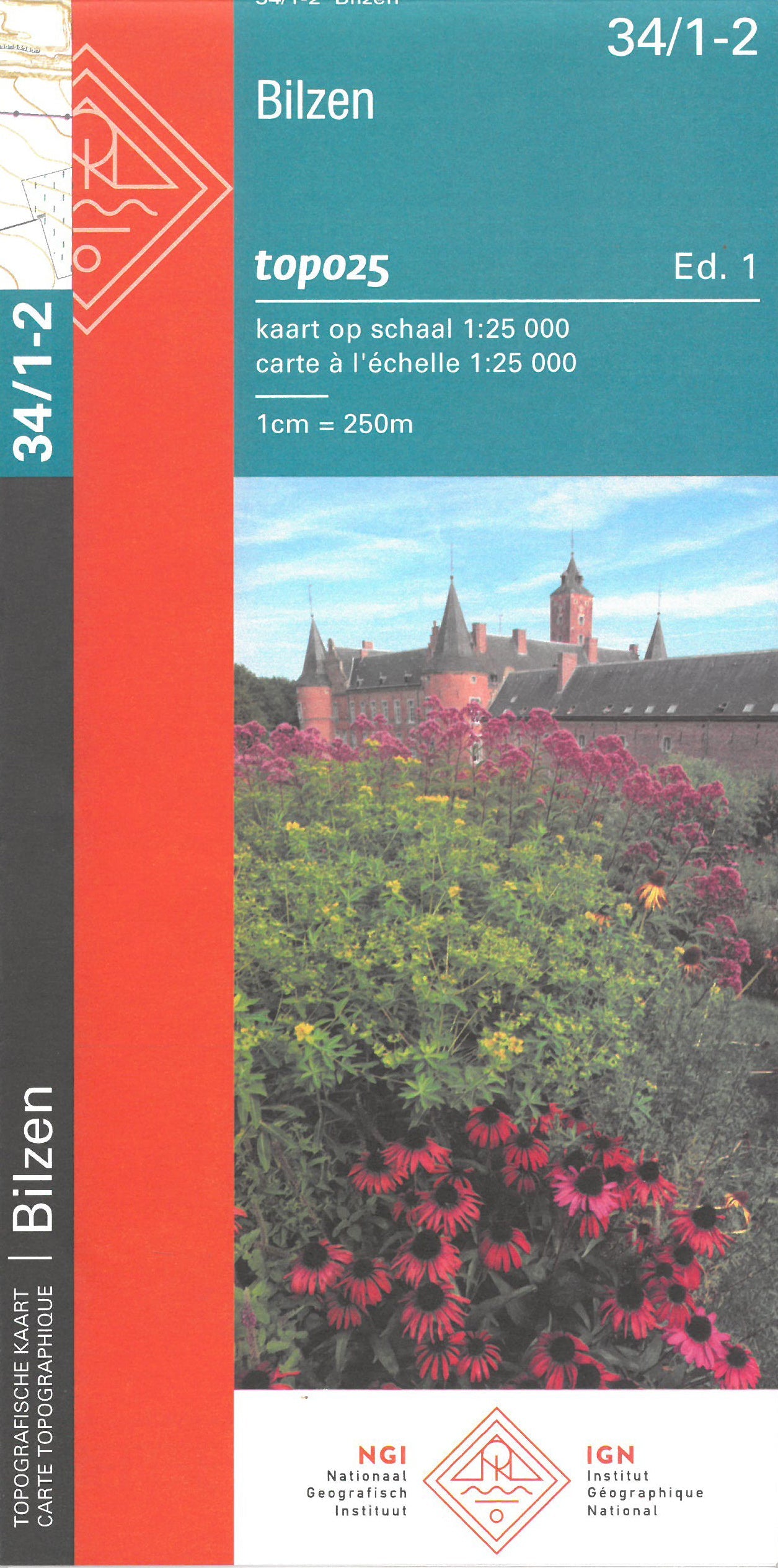 Carte topographique n° 34/1-2 - Bilzen (Belgique) | NGI topo 25 carte de randonnée IGN Belgique