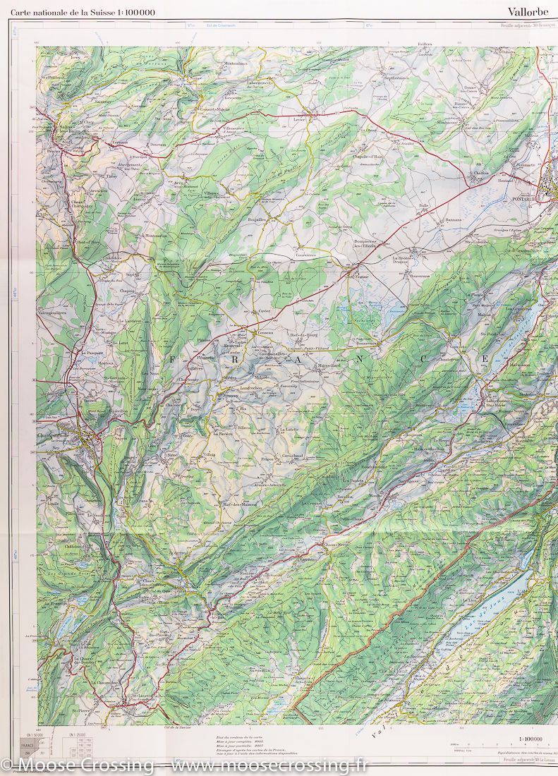 Carte topographique n° 35 - Vallorbe (Suisse) | Swisstopo - 1/100 000 carte routière Swisstopo
