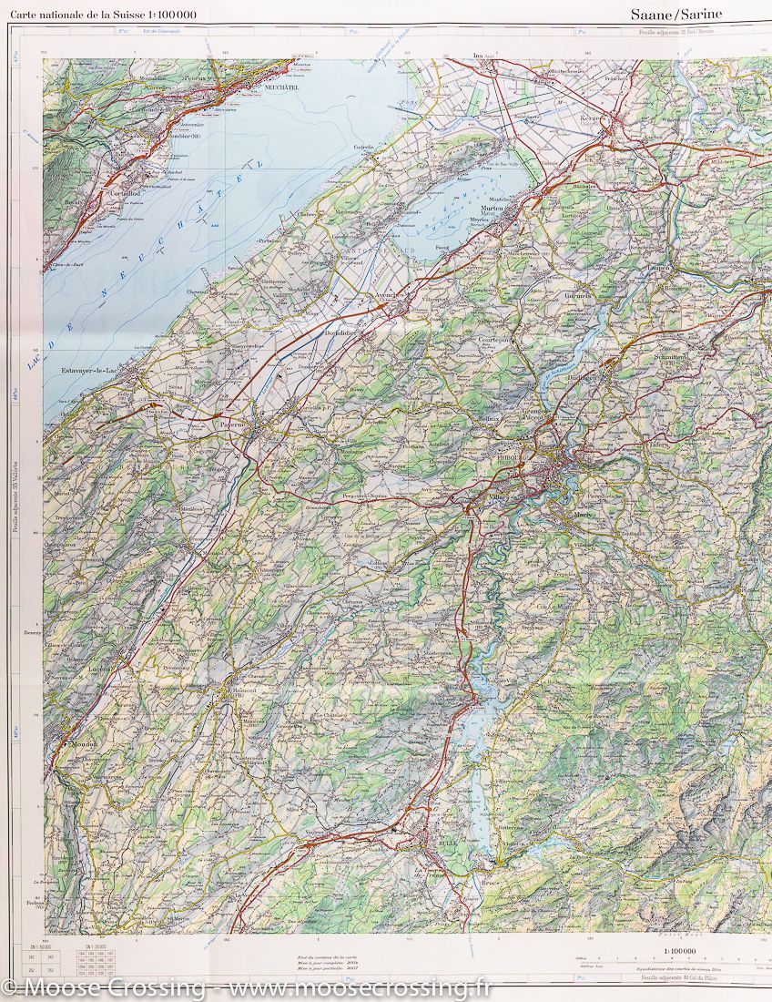 Carte topographique n° 36 - Saane, Sarine (Canton de Fribourg, Suisse) | Swisstopo - 1/100 000 carte routière Swisstopo