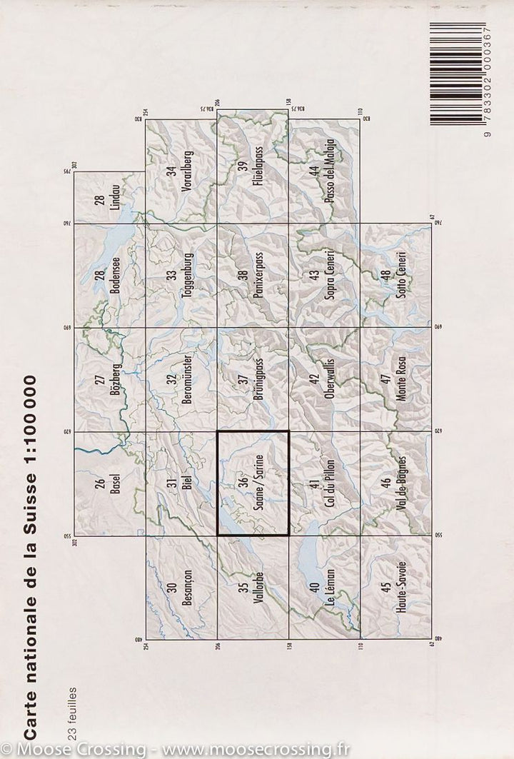 Carte de la région de la Saane et de la Sarine (Canton de Fribourg, Suisse) | Swisstopo - La Compagnie des Cartes