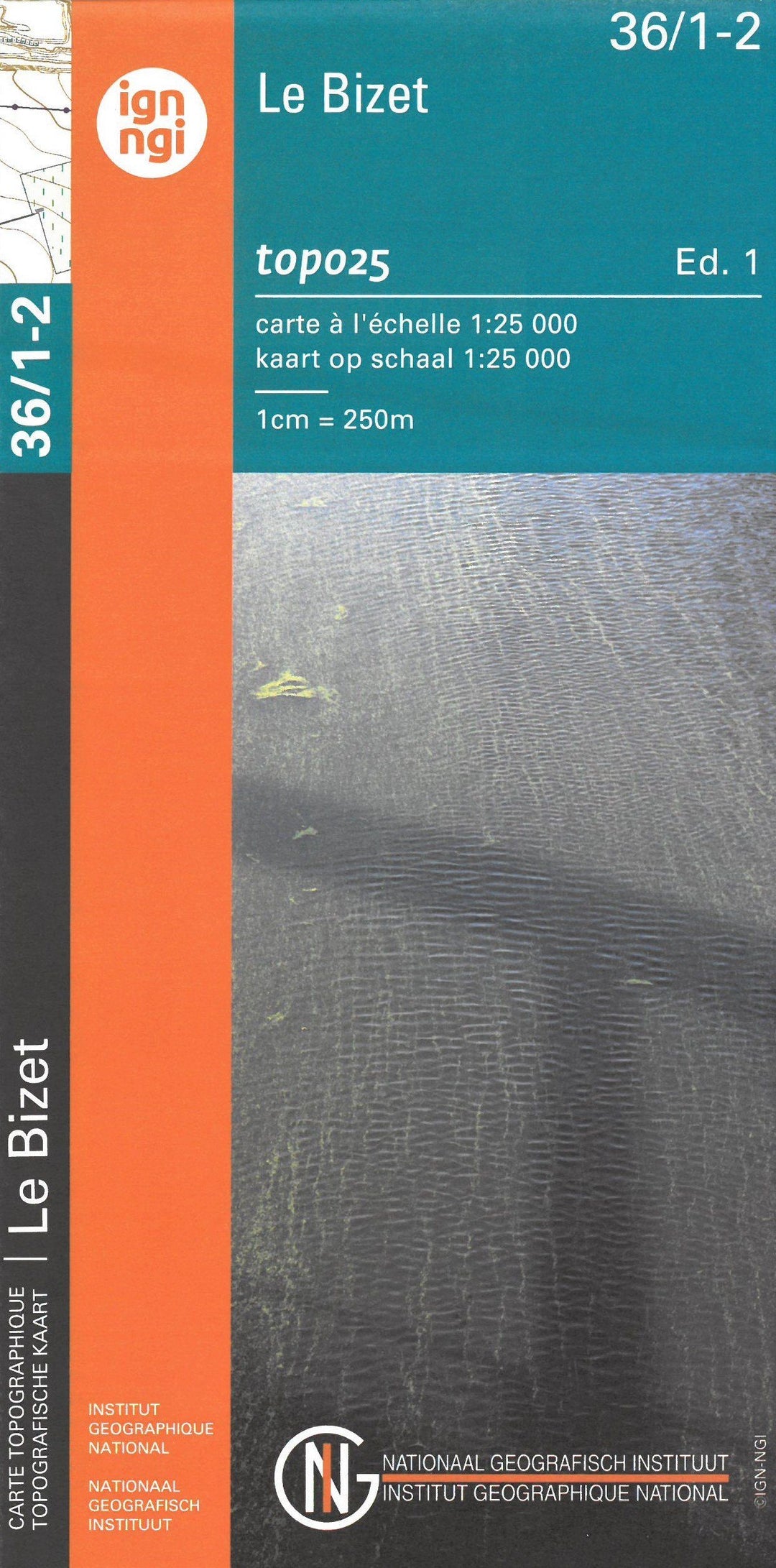 Carte topographique n° 36/1-2 - Le Bizet (Belgique) | NGI topo 25 carte pliée IGN Belgique 