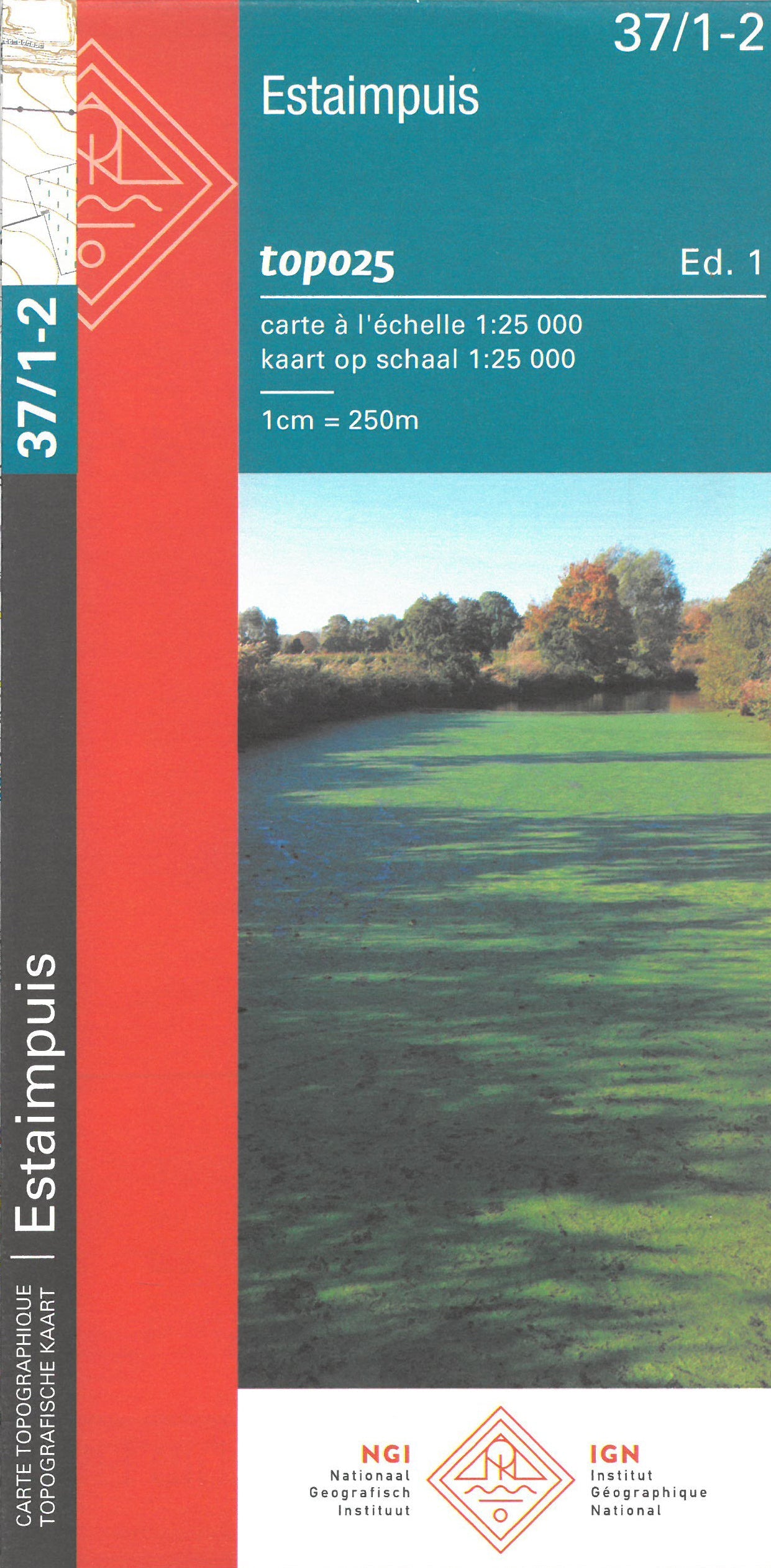 Carte topographique n° 37/1-2 - Estaimpuis (Belgique) | NGI topo 25 carte de randonnée IGN Belgique