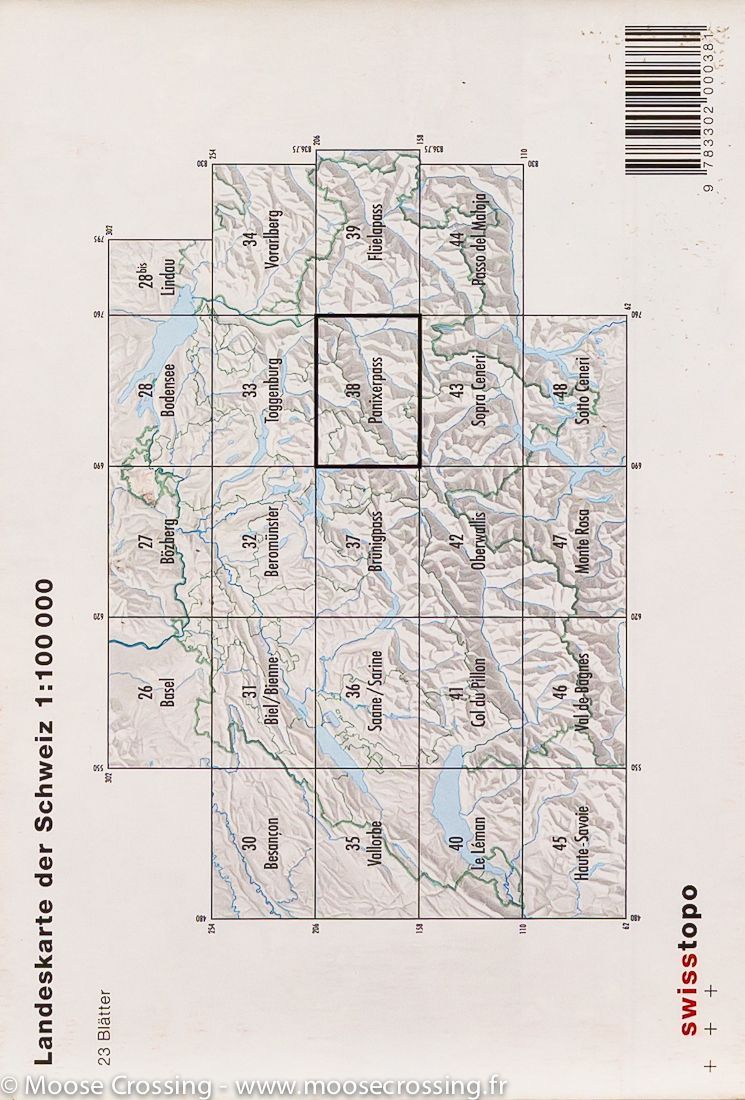 Carte topographique n° 38 - Col de Panix (région de Ilanz, Suisse) | Swisstopo - 1/100 000 carte routière Swisstopo