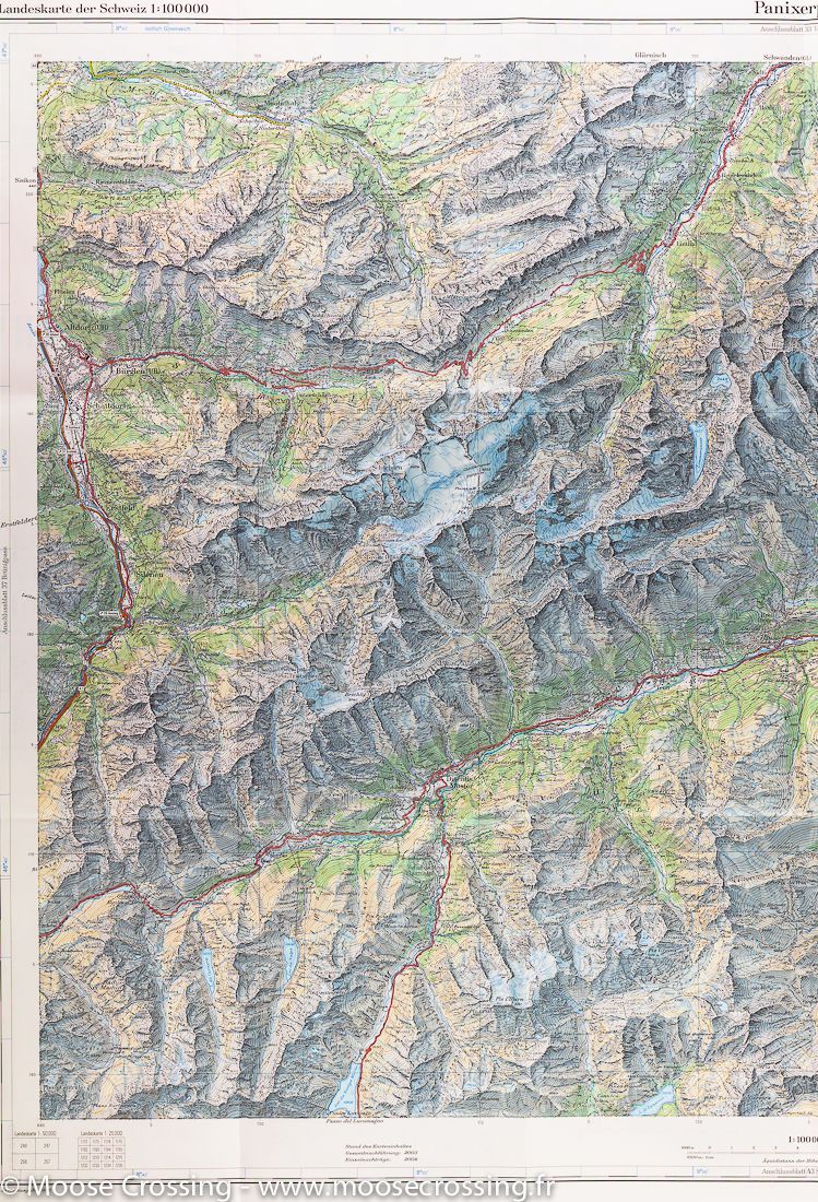 Carte topographique n° 38 - Col de Panix (région de Ilanz, Suisse) | Swisstopo - 1/100 000 carte routière Swisstopo