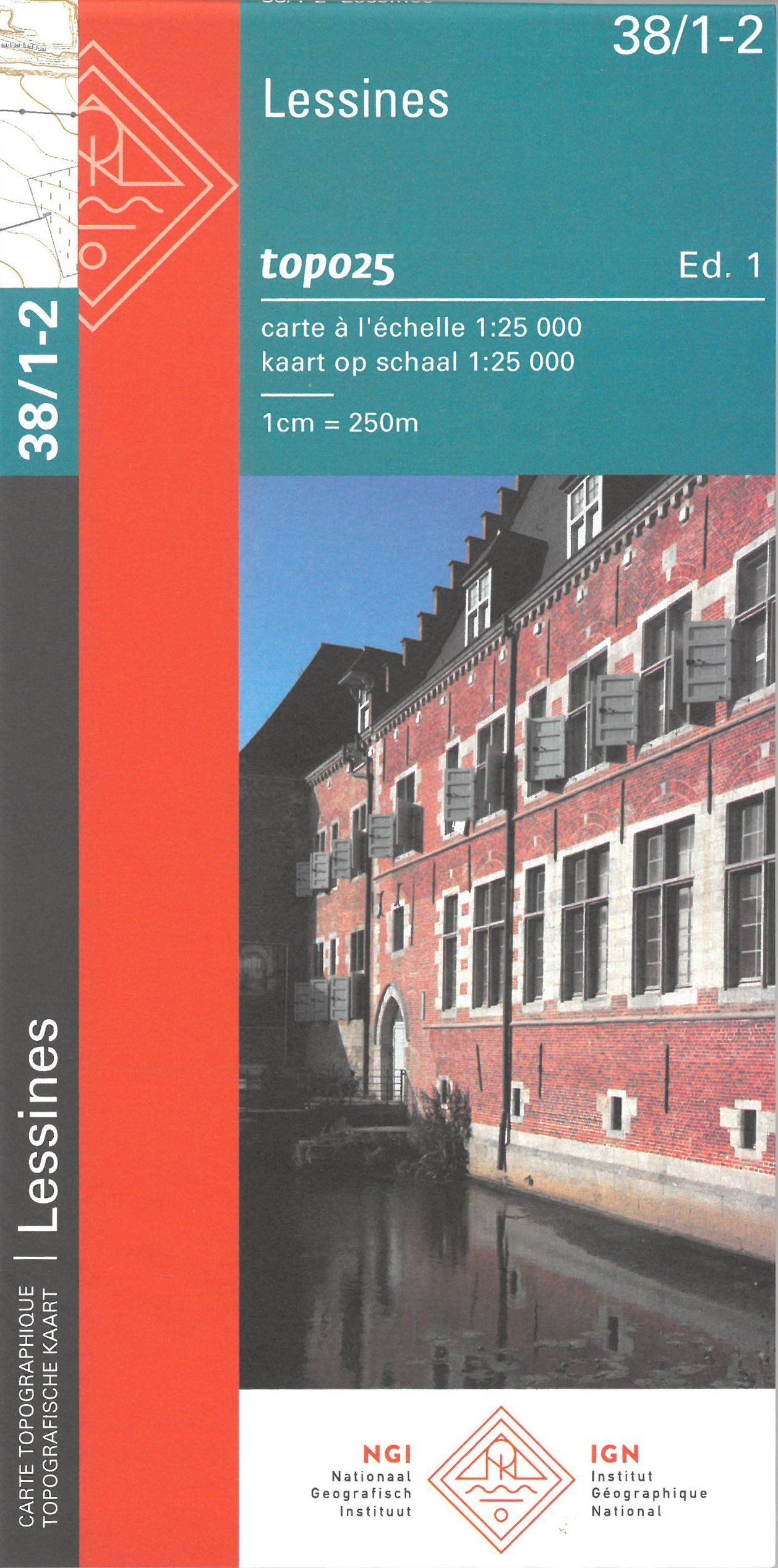 Carte topographique n° 38/1-2 - Lessines (Belgique) | NGI topo 25 carte de randonnée IGN Belgique