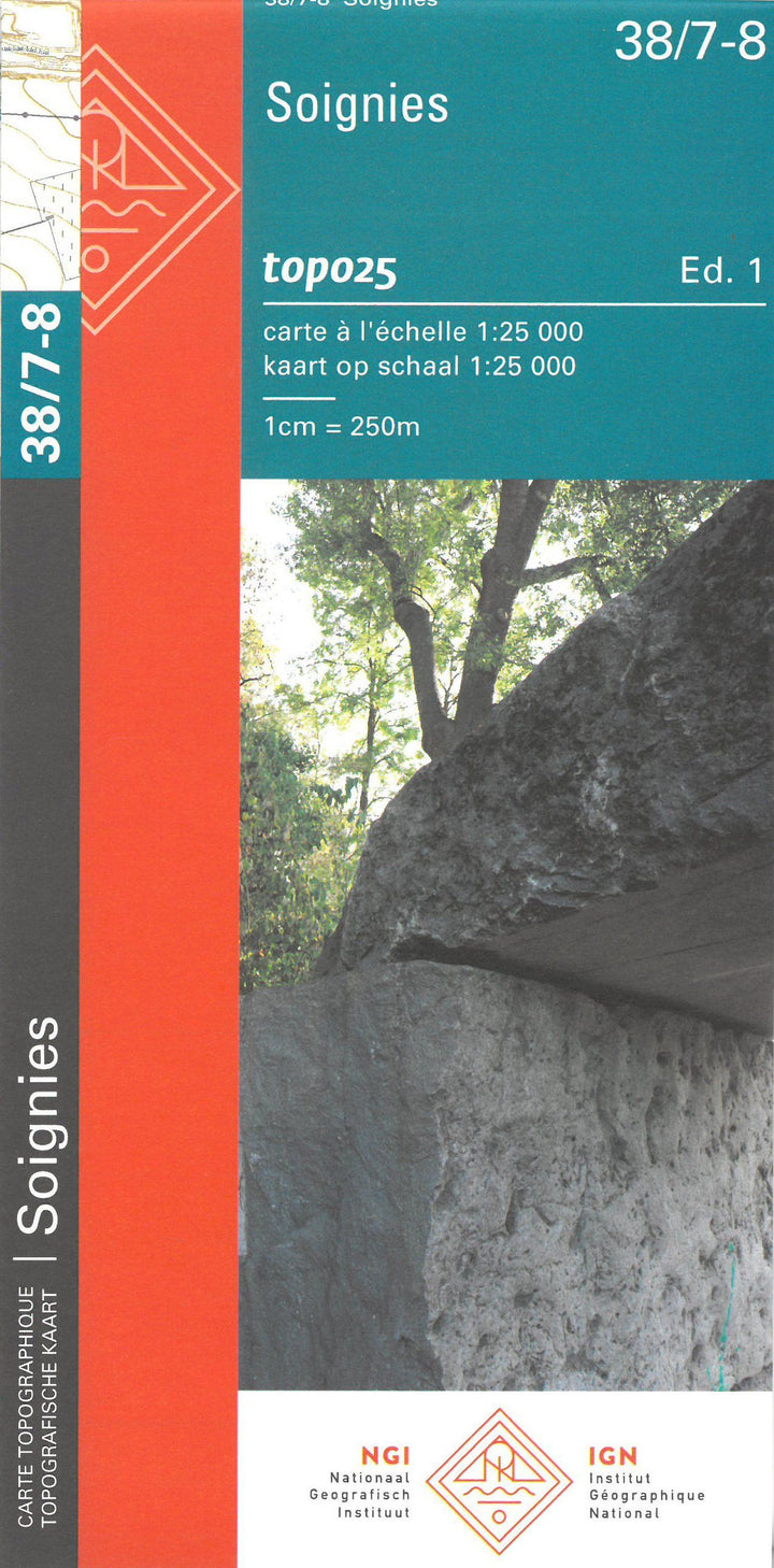 Carte topographique n° 38/7-8 - Soignies (Belgique) | NGI topo 25 carte pliée IGN Belgique 