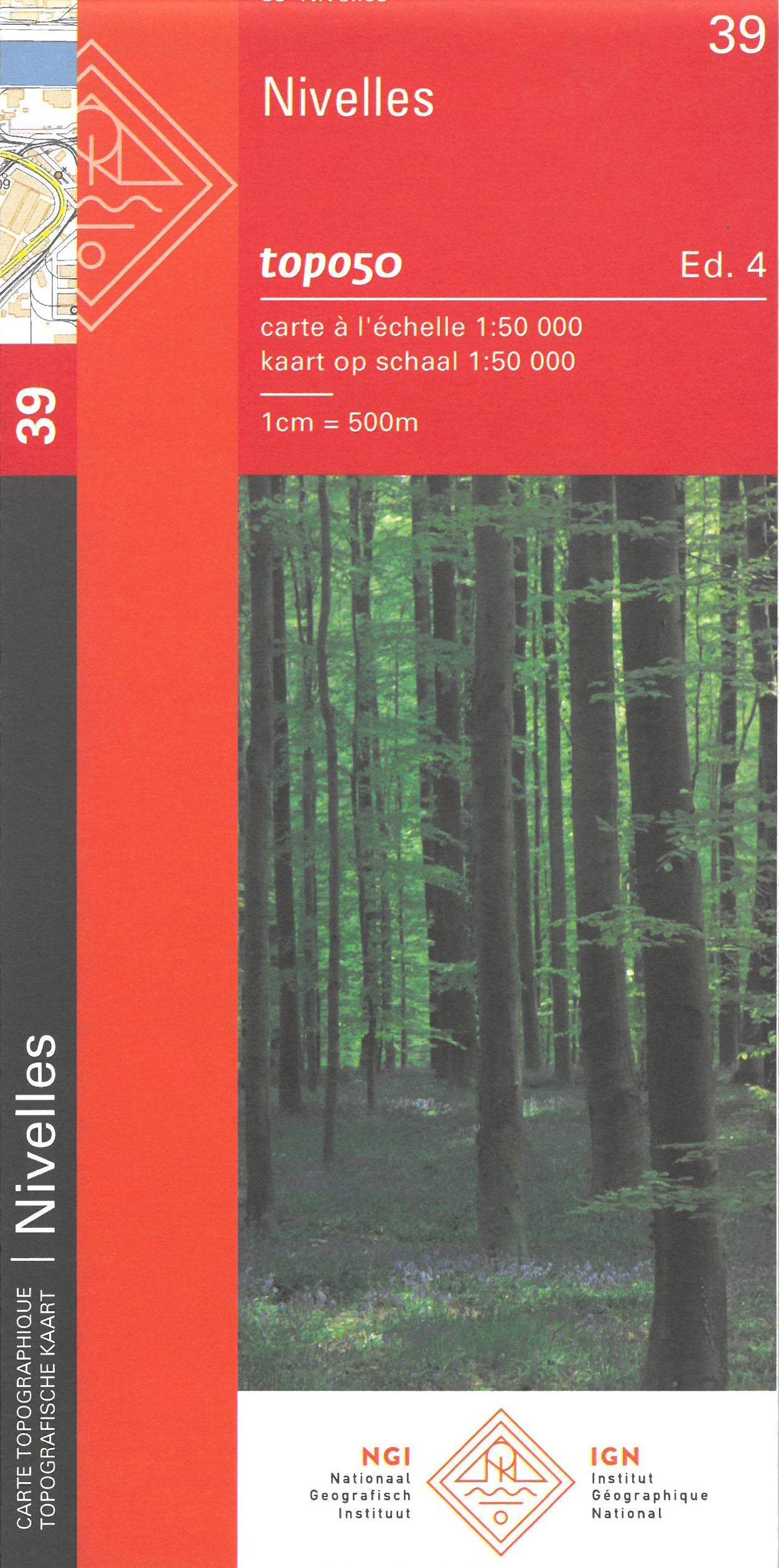 Carte topographique n° 39 - Nivelles (Belgique) | NGI - 1/50 000 carte de randonnée IGN Belgique