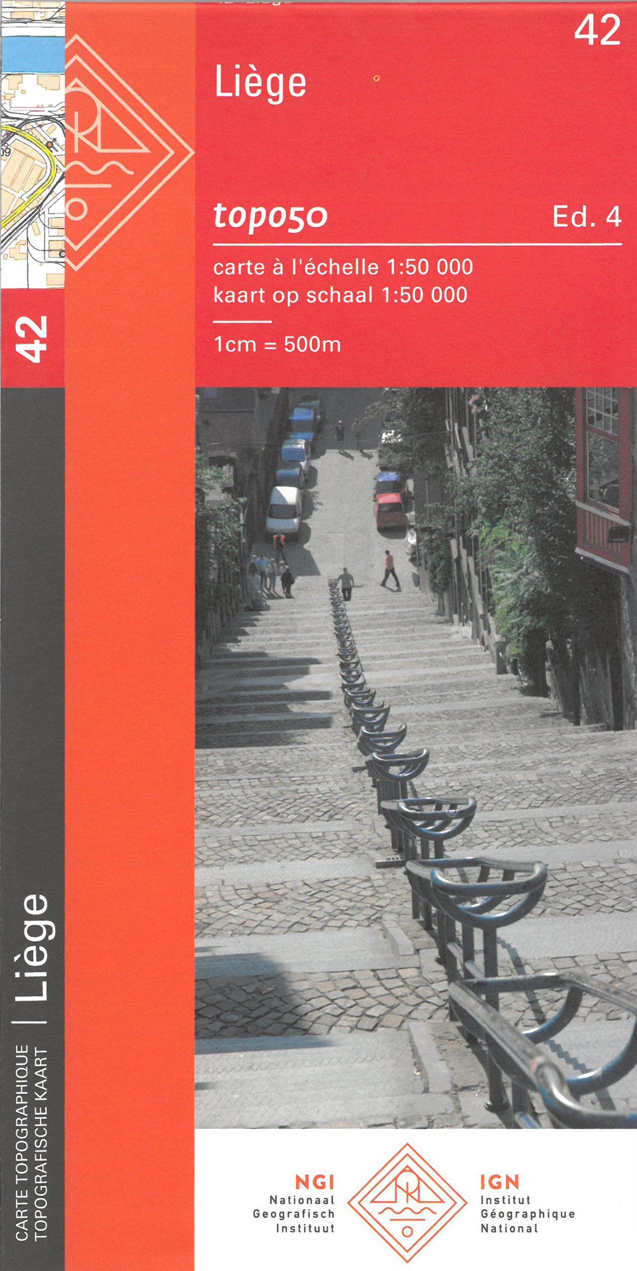 Carte topographique n° 42 - Liège (Belgique) | NGI - 1/50 000 carte de randonnée IGN Belgique