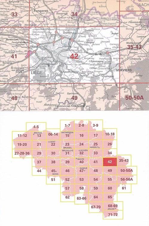Carte topographique n° 42 - Liège (Belgique) | NGI - 1/50 000 carte de randonnée IGN Belgique Default Title
