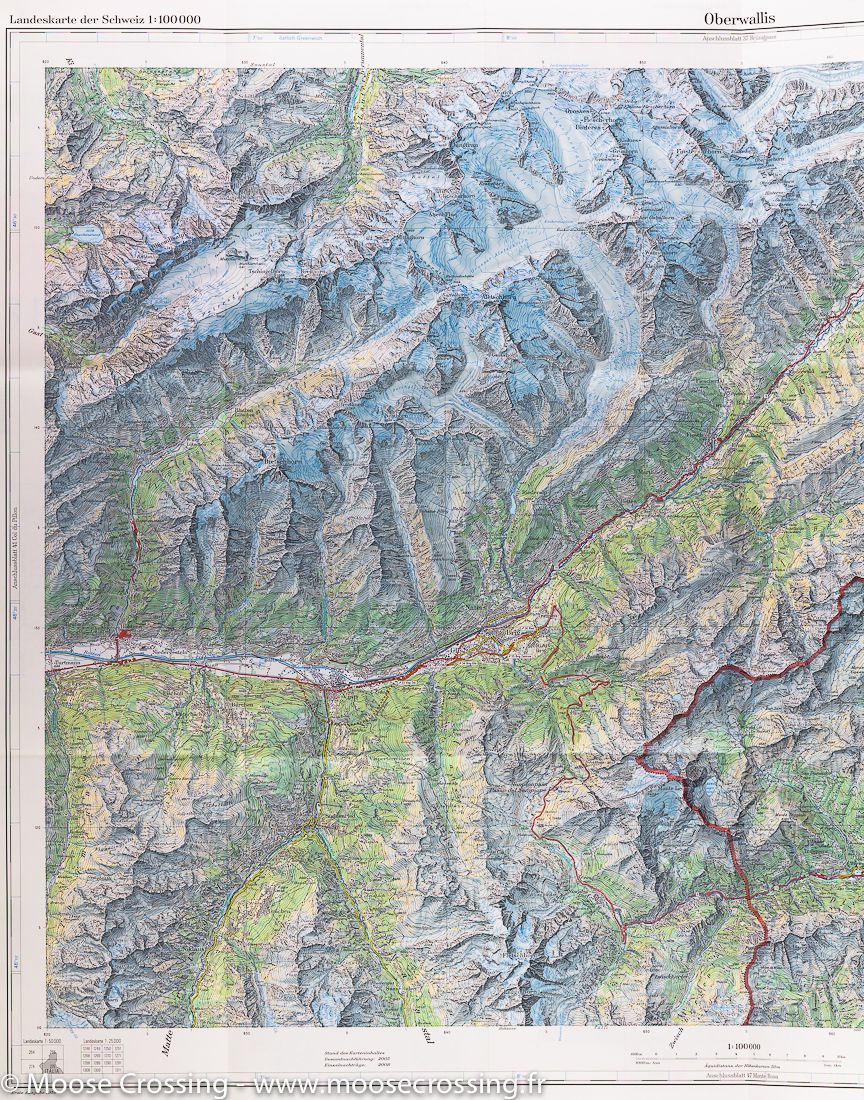 Carte topographique n° 42 - Oberwallis (Suisse) | Swisstopo - 1/100 000 carte routière Swisstopo