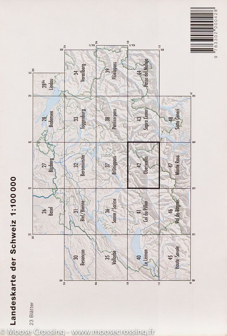Carte topographique n° 42 - Oberwallis (Suisse) | Swisstopo - 1/100 000 carte routière Swisstopo