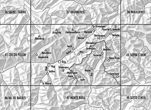 Carte topographique n° 42 - Oberwallis (Suisse) | Swisstopo - 1/100 000 carte routière Swisstopo