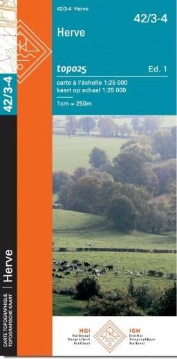 Carte topographique n° 42/3-4 - Herve (Belgique) | NGI topo 25 carte de randonnée IGN Belgique