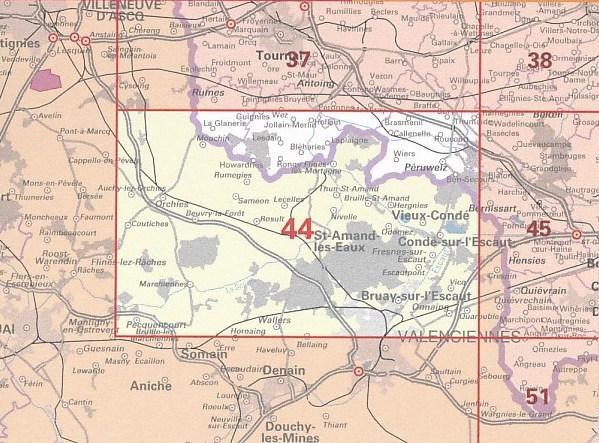 Carte topographique n° 44 - Péruwelz (Belgique) | NGI - 1/50 000 carte pliée IGN Belgique 