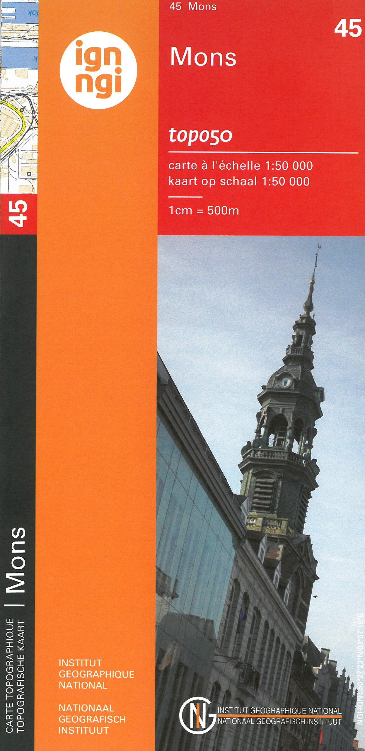 Carte topographique n° 45 - Mons (Belgique) | NGI - 1/50 000 carte de randonnée IGN Belgique