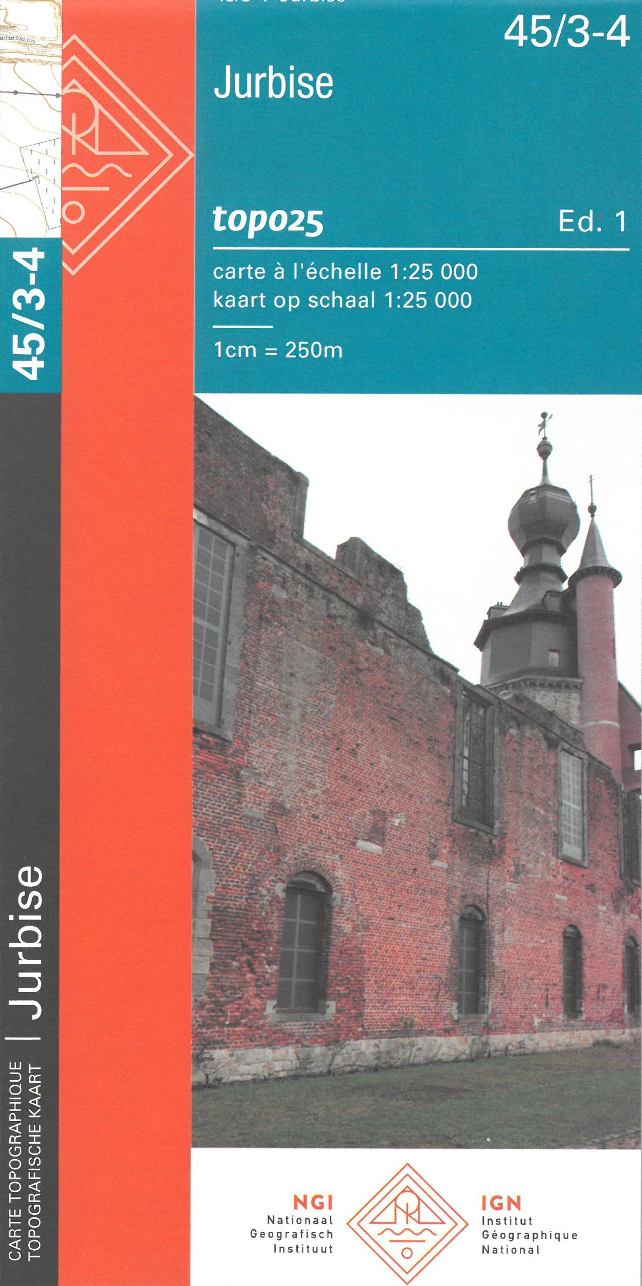 Carte topographique n° 45/3-4 - Jurbise (Belgique) | NGI topo 20 carte de randonnée IGN Belgique
