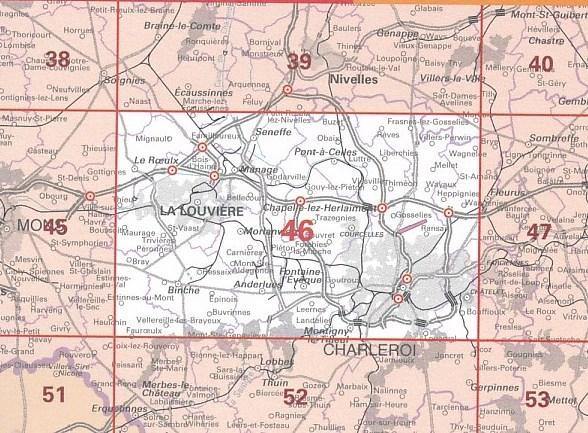 Carte topographique n° 46 - Charleroi (Belgique) | NGI - 1/50 000 carte pliée IGN Belgique 