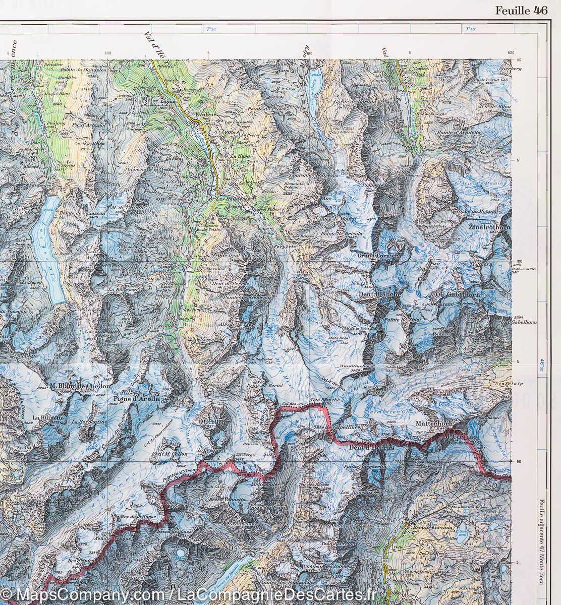 Carte topographique n° 46 - Val de Bagnes (Suisse) | Swisstopo - 1/100 000 carte routière Swisstopo