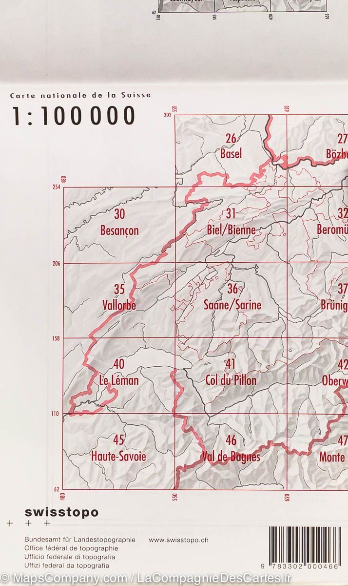 Carte topographique n° 46 - Val de Bagnes (Suisse) | Swisstopo - 1/100 000 carte routière Swisstopo