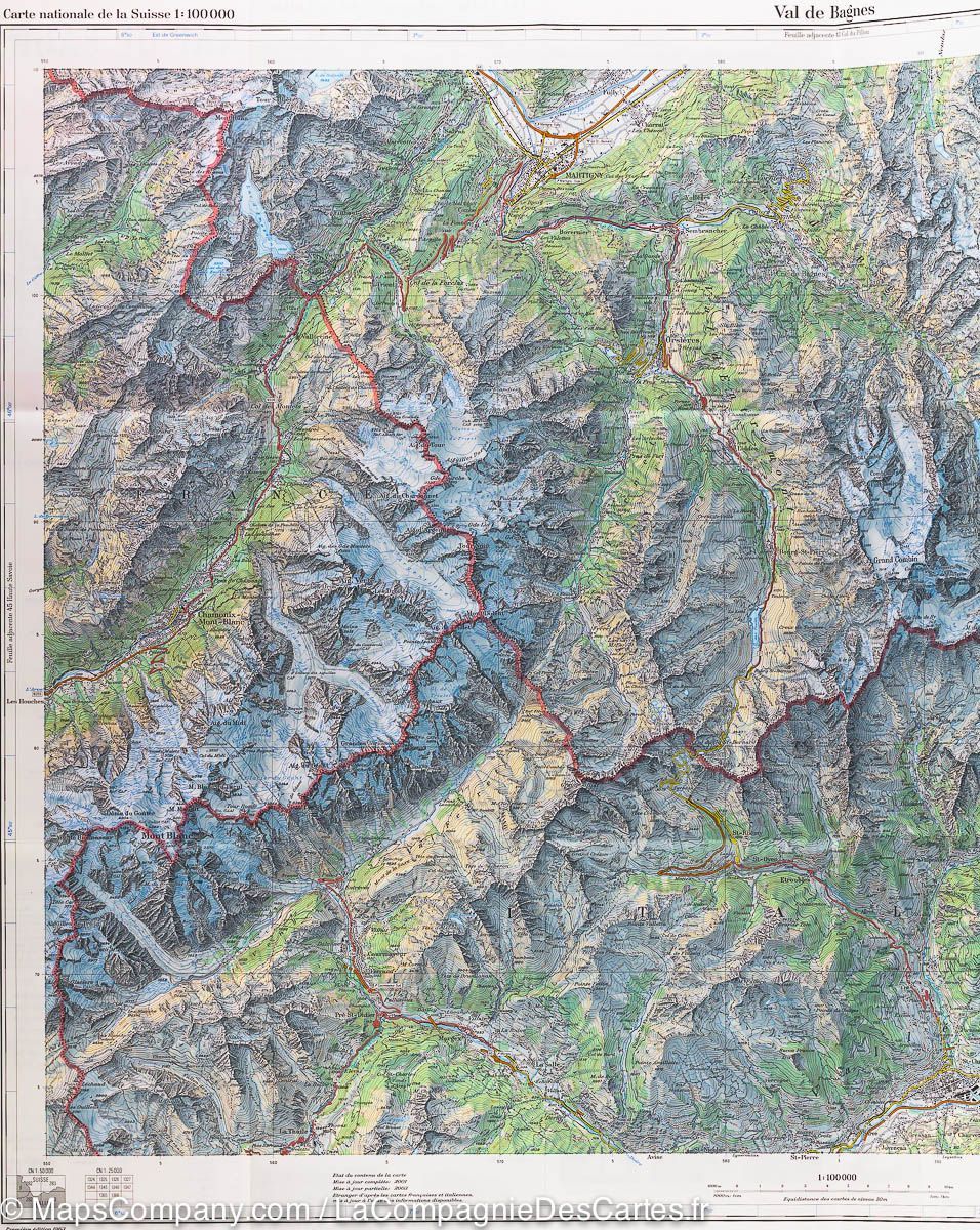 Carte topographique n° 46 - Val de Bagnes (Suisse) | Swisstopo - 1/100 000 carte routière Swisstopo