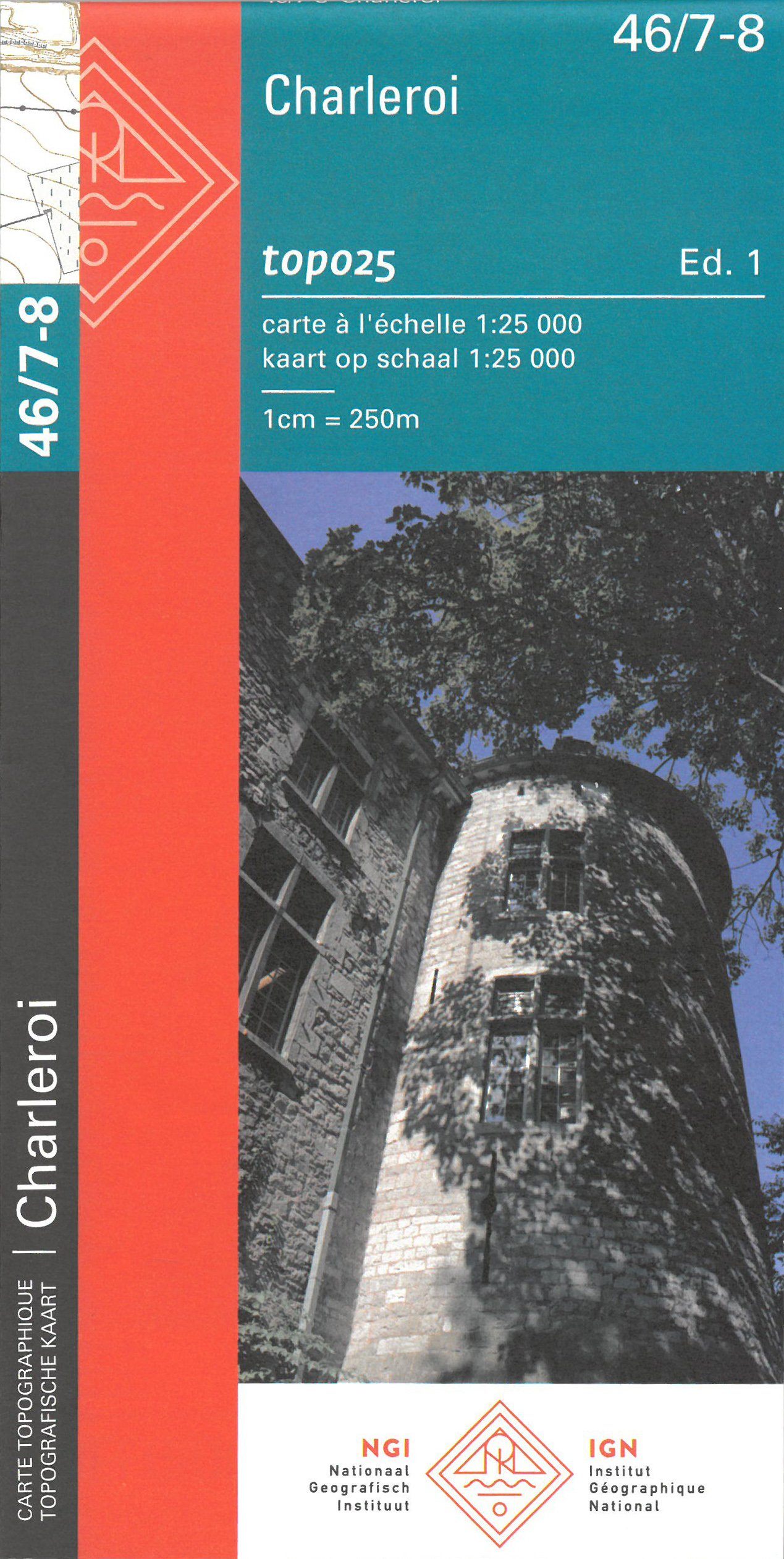 Carte topographique n° 46/7-8 - Charleroi (Belgique) | NGI topo 25 carte de randonnée IGN Belgique