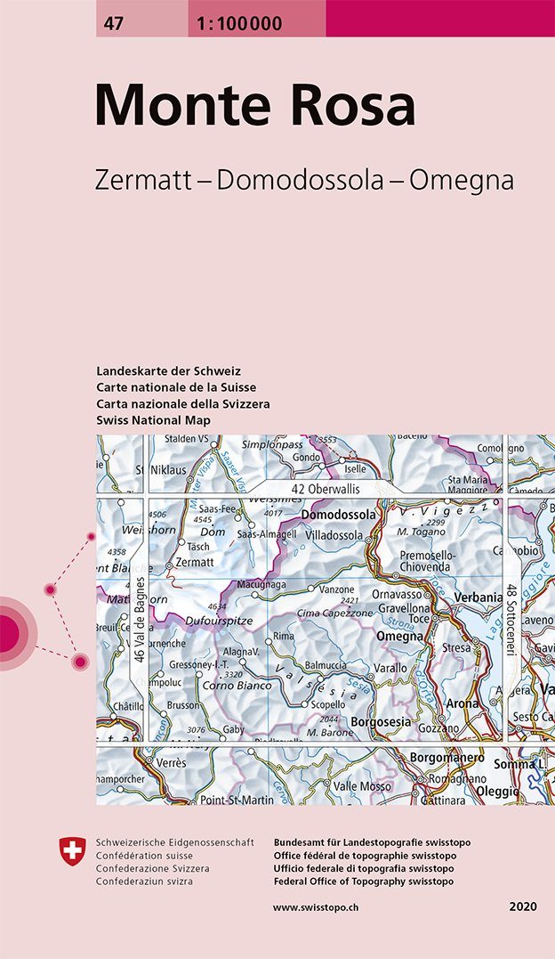 Carte topographique n° 47 - Monte Rosa (Suisse) | Swisstopo - 1/100 000 carte routière Swisstopo