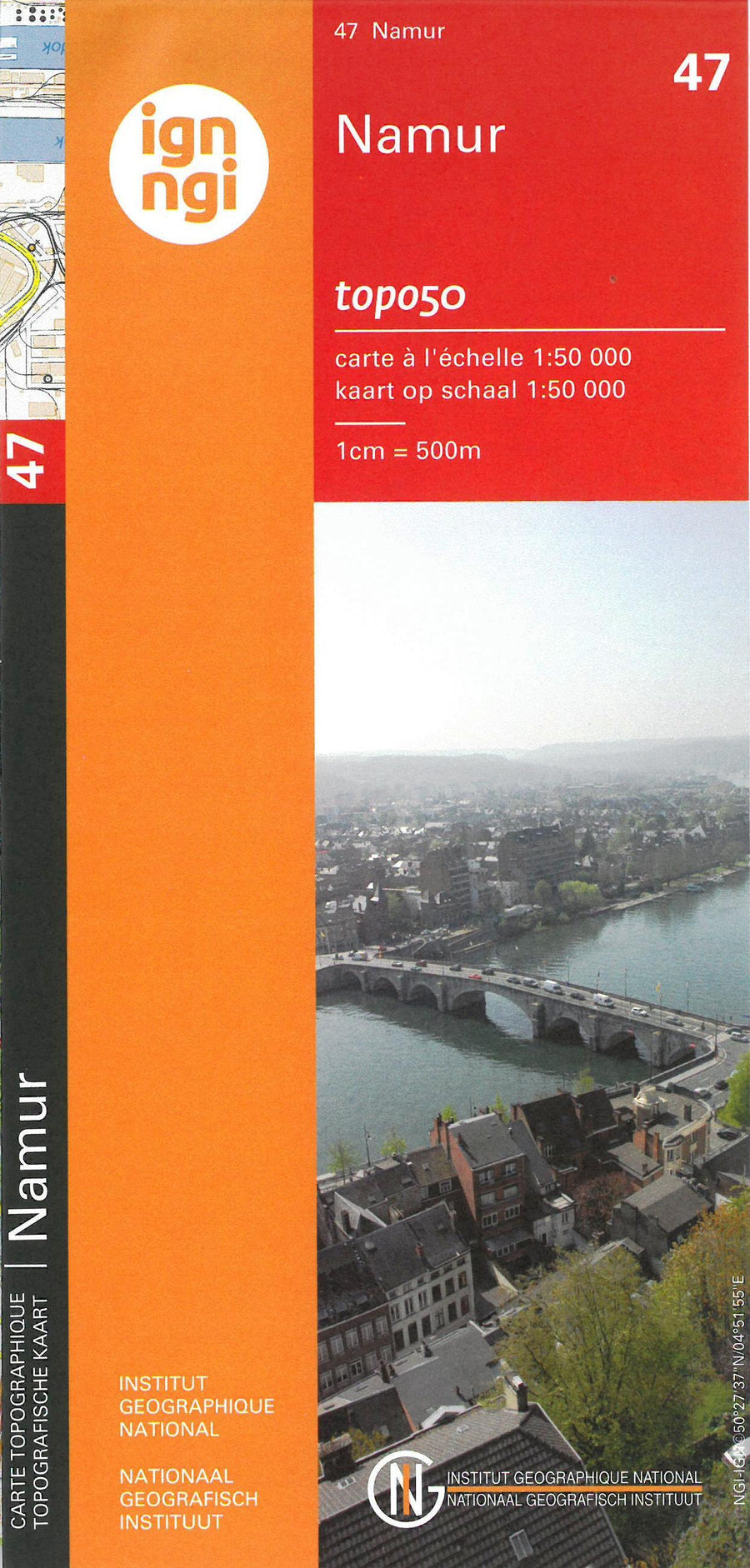Carte topographique n° 47 - Namur (Belgique) | NGI - 1/50 000 carte pliée IGN Belgique 