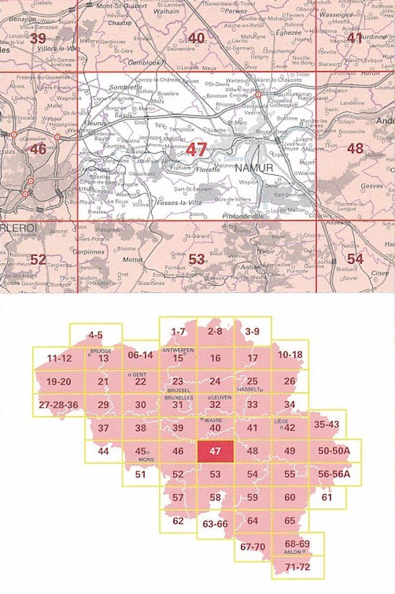 Carte topographique n° 47 - Namur (Belgique) | NGI - 1/50 000 carte pliée IGN Belgique 