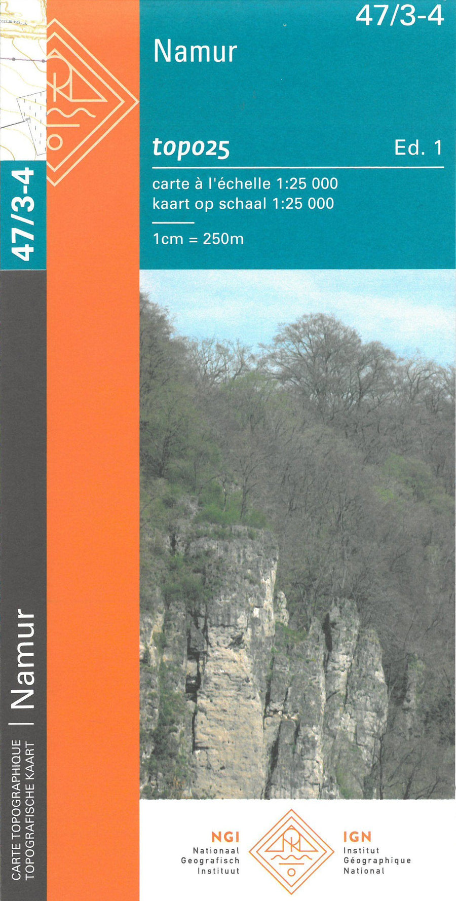 Carte topographique n° 47/3-4 - Namur (Belgique) | NGI topo 25 carte pliée IGN Belgique 