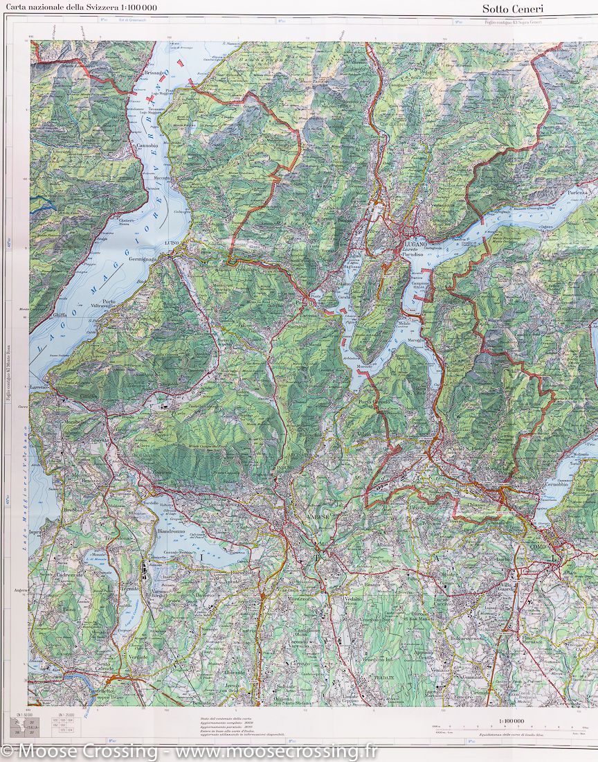 Carte topographique n° 48 - Sotto Ceneri (Suisse) | Swisstopo - 1/100 000 carte routière Swisstopo