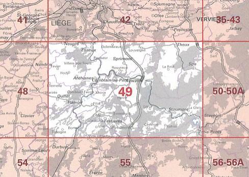 Carte topographique n° 49 - Spa (Belgique) | NGI - 1/50 000 carte pliée IGN Belgique 