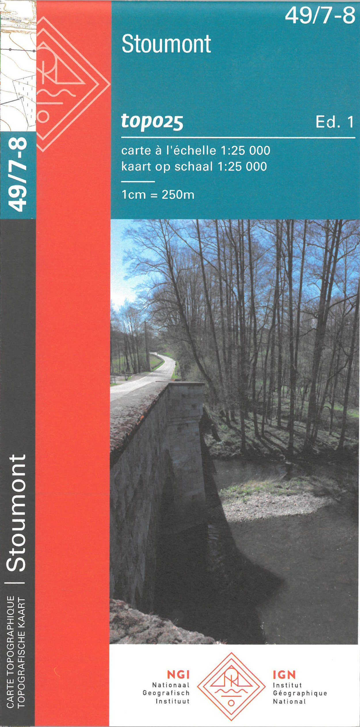 Carte topographique n° 49/7-8 - Stoumont (Belgique) | NGI topo 25 carte de randonnée IGN Belgique