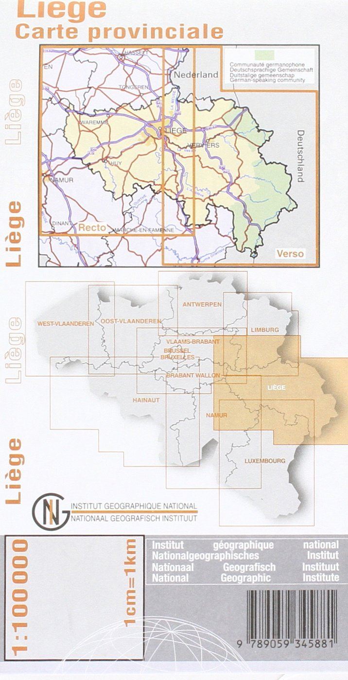 Carte topographique n° 5 - Liège province (Belgique) | NGI - 1/100 000 carte pliée IGN Belgique 