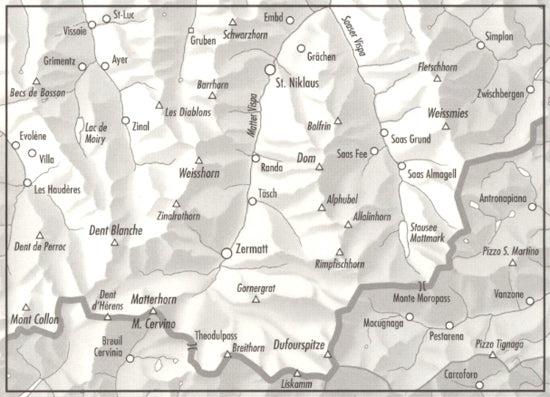 Carte topographique n° 5006 - Matterhorn, Mischabel (Suisse) | Swisstopo - 1/50 000 carte de randonnée Swisstopo