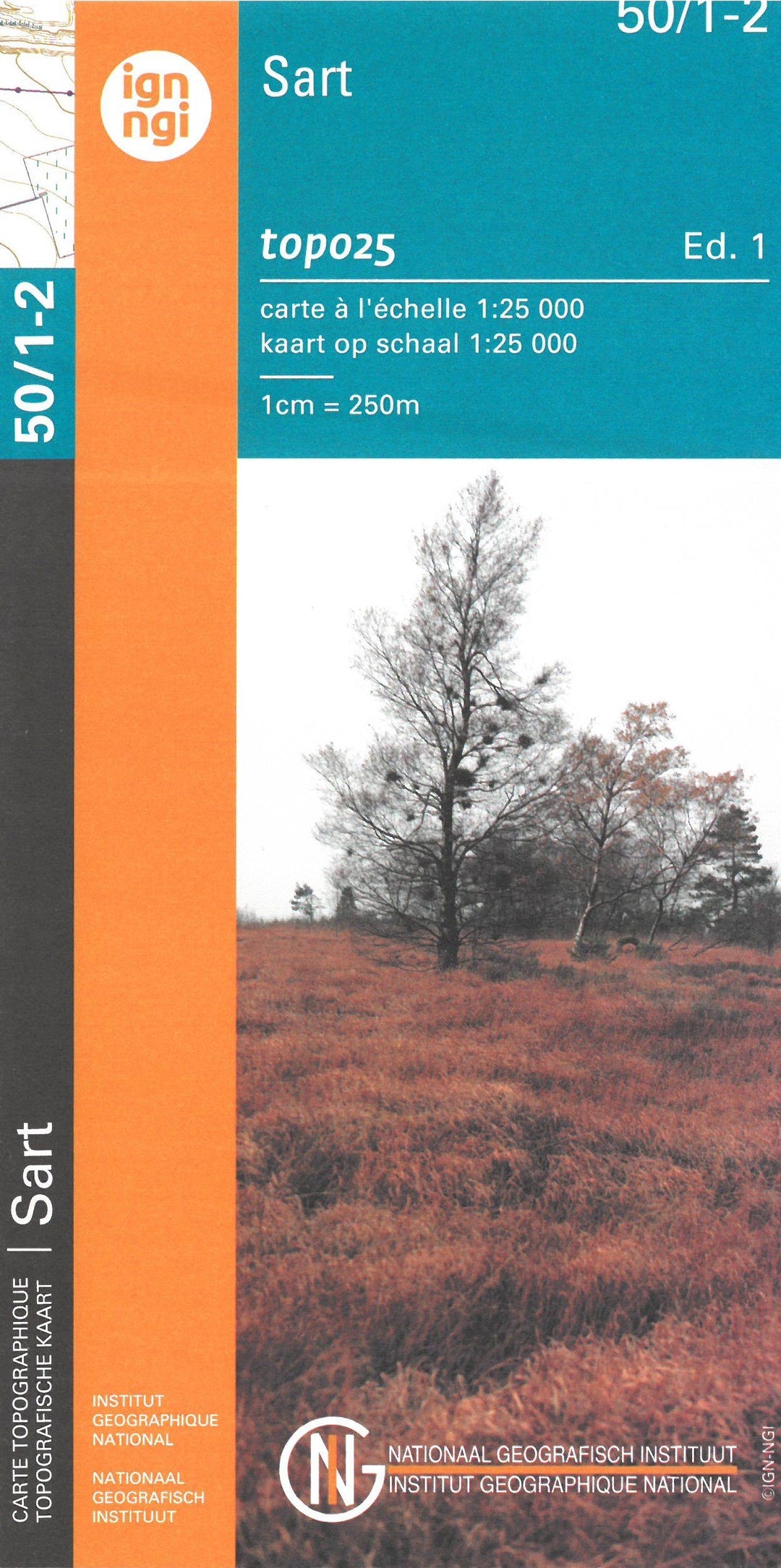 Carte topographique n° 50/1-2 - Sart (Belgique) | NGI topo 25 carte pliée IGN Belgique 