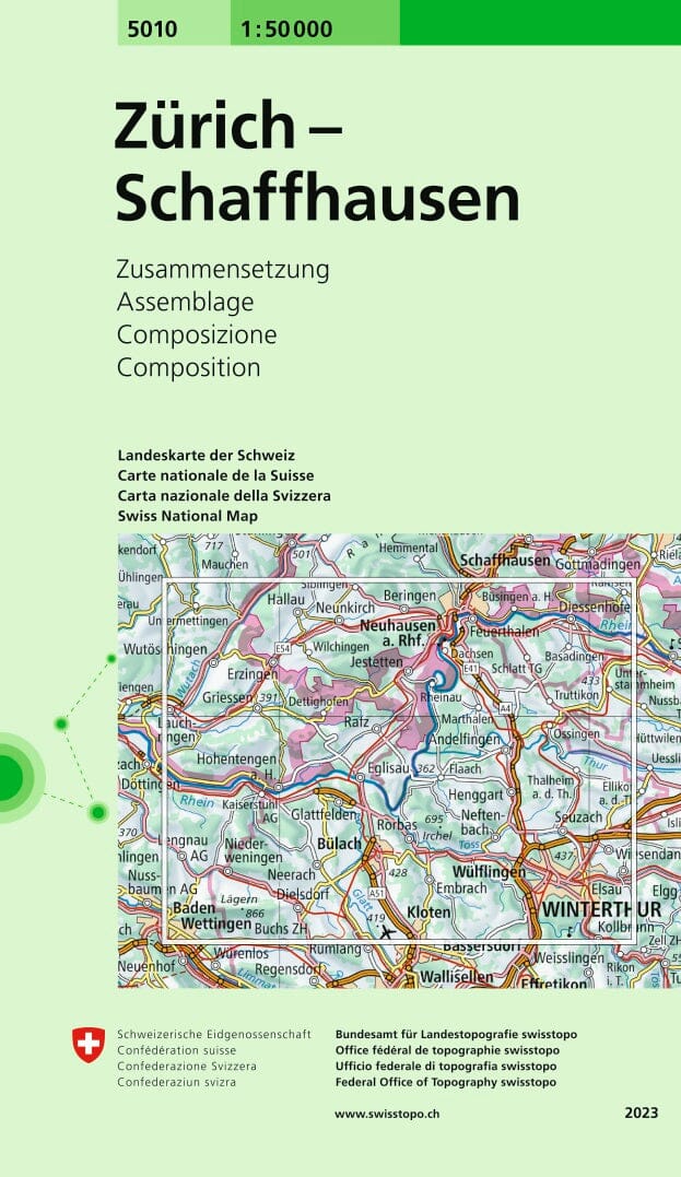 Carte topographique n° 5010 - Zürich, Schaffhausen (Suisse) | Swisstopo - 1/50 000 carte de randonnée Swisstopo
