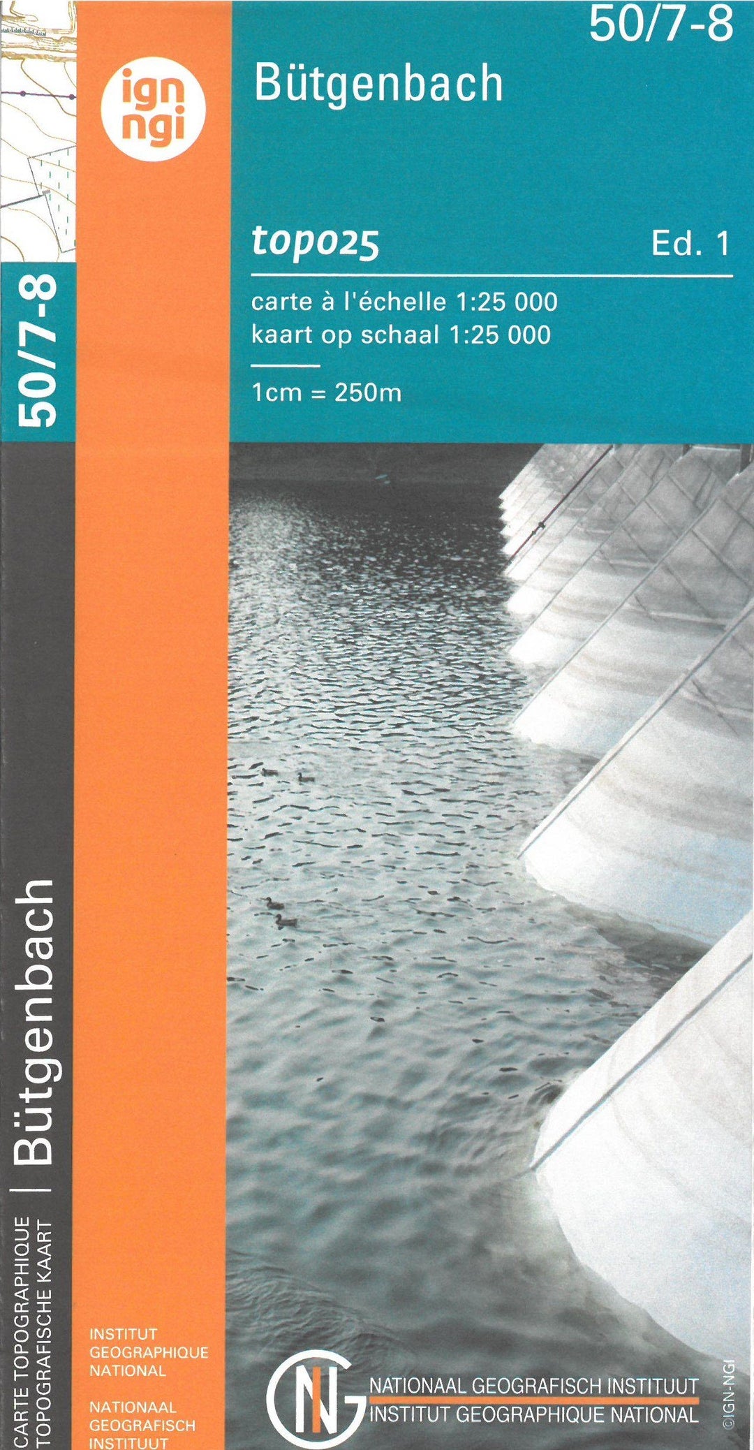Carte topographique n° 50/7-8 - Bütgenbach (Belgique) | NGI topo 25 carte pliée IGN Belgique 