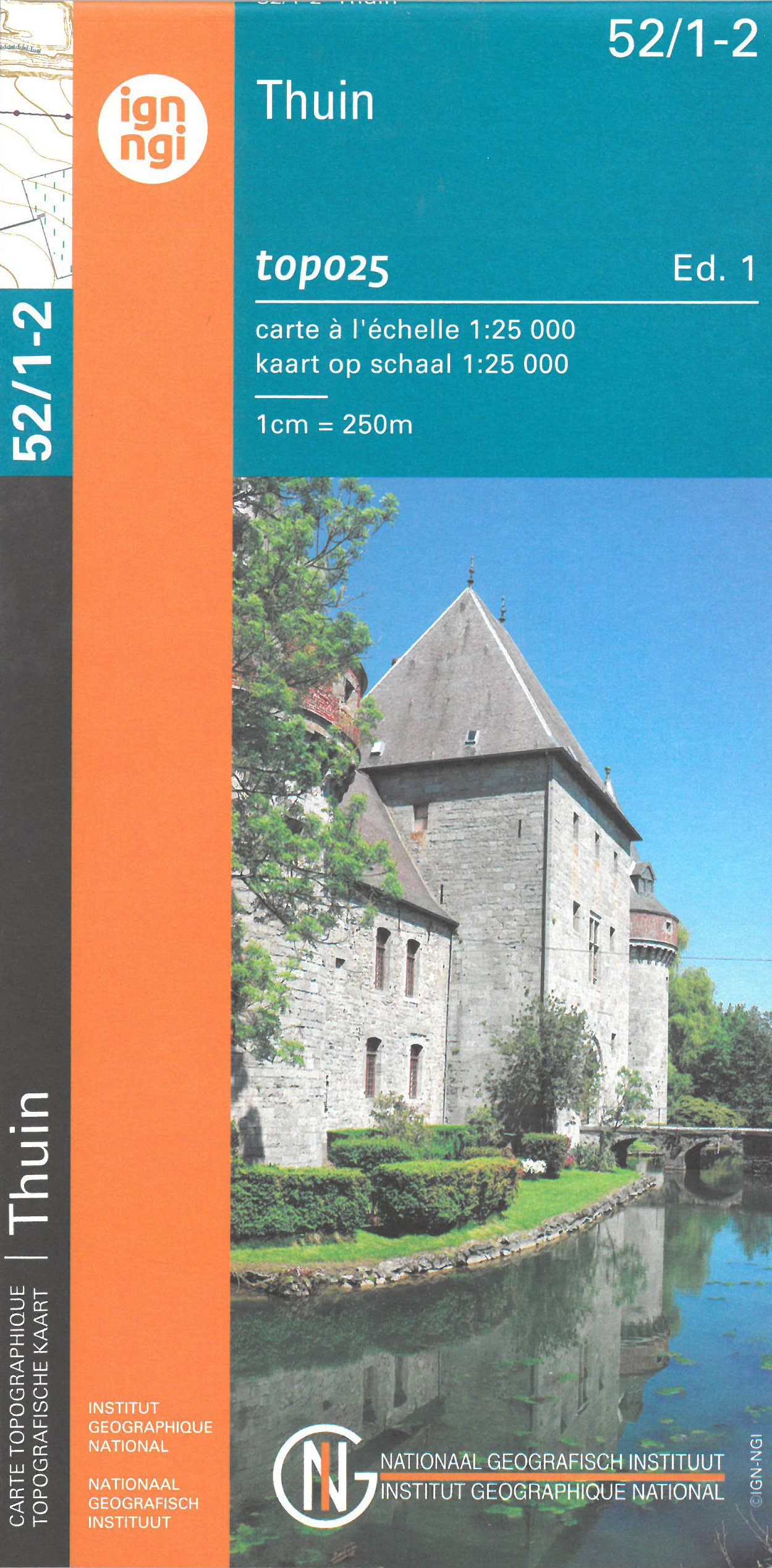 Carte topographique n° 52/1-2 - Thuin (Belgique) | NGI topo 25 carte de randonnée IGN Belgique