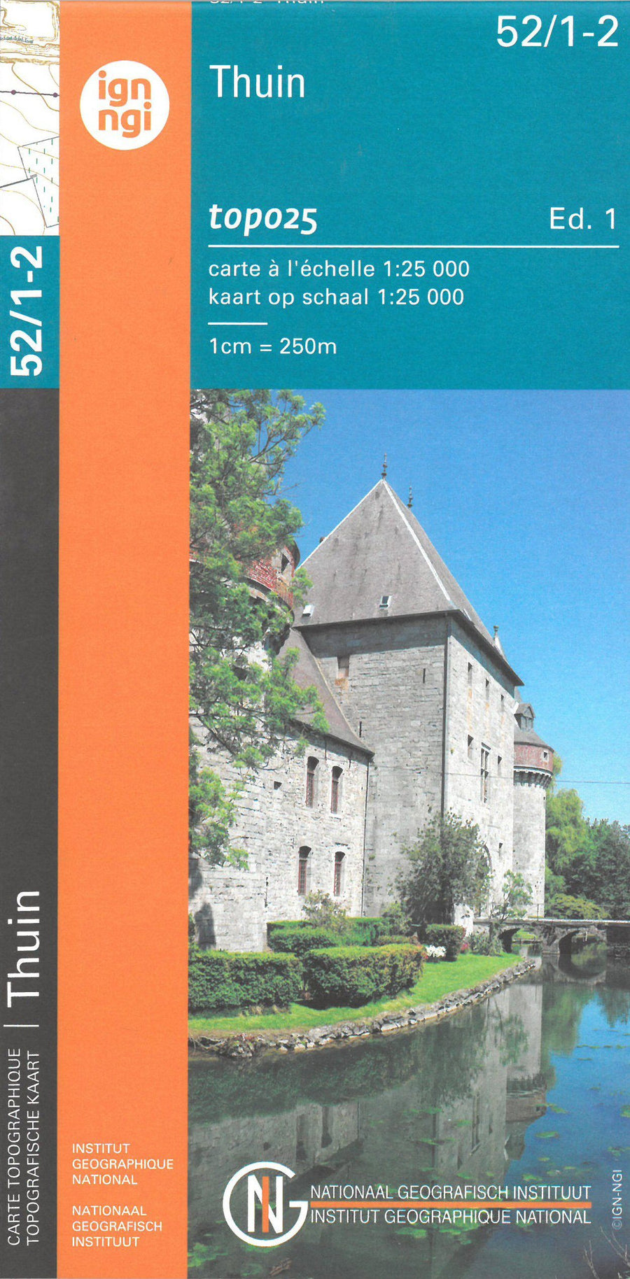 Carte topographique n° 52/1-2 - Thuin (Belgique) | NGI topo 25 carte pliée IGN Belgique 