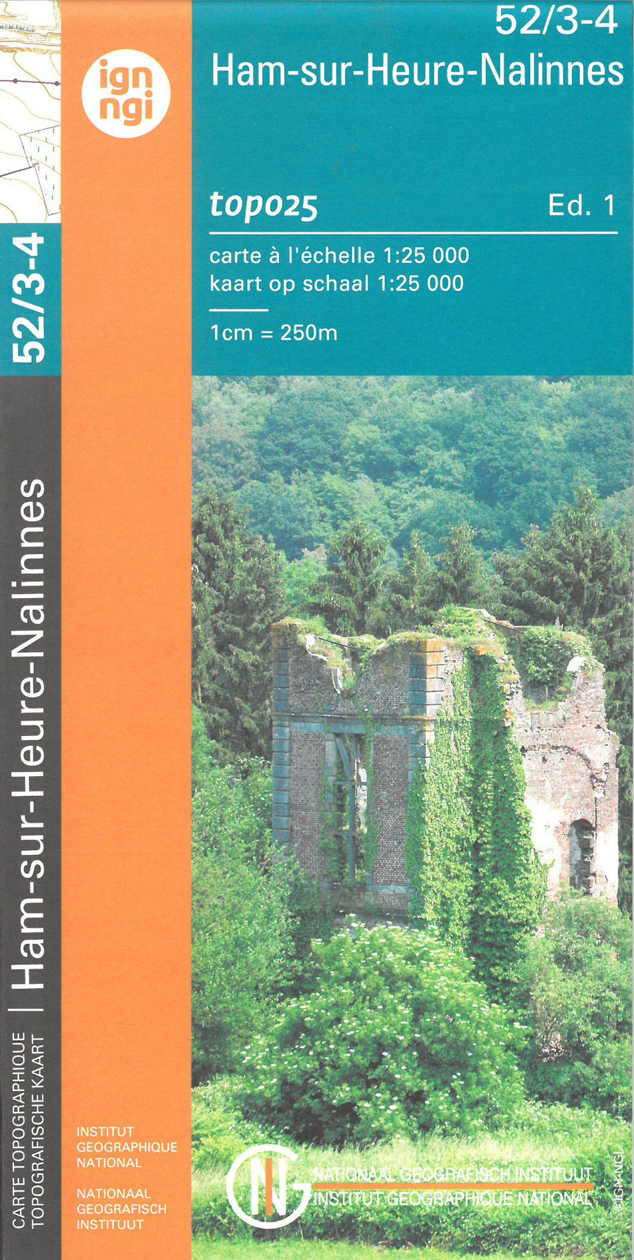 Carte topographique n° 52/3-4 - Ham-sur-Heure-Nalinnes (Belgique) | NGI topo 25 carte pliée IGN Belgique 