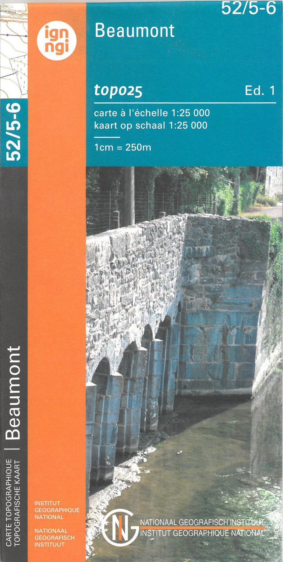 Carte topographique n° 52/5-6 - Beaumont (Belgique) | NGI topo 25 carte pliée IGN Belgique 