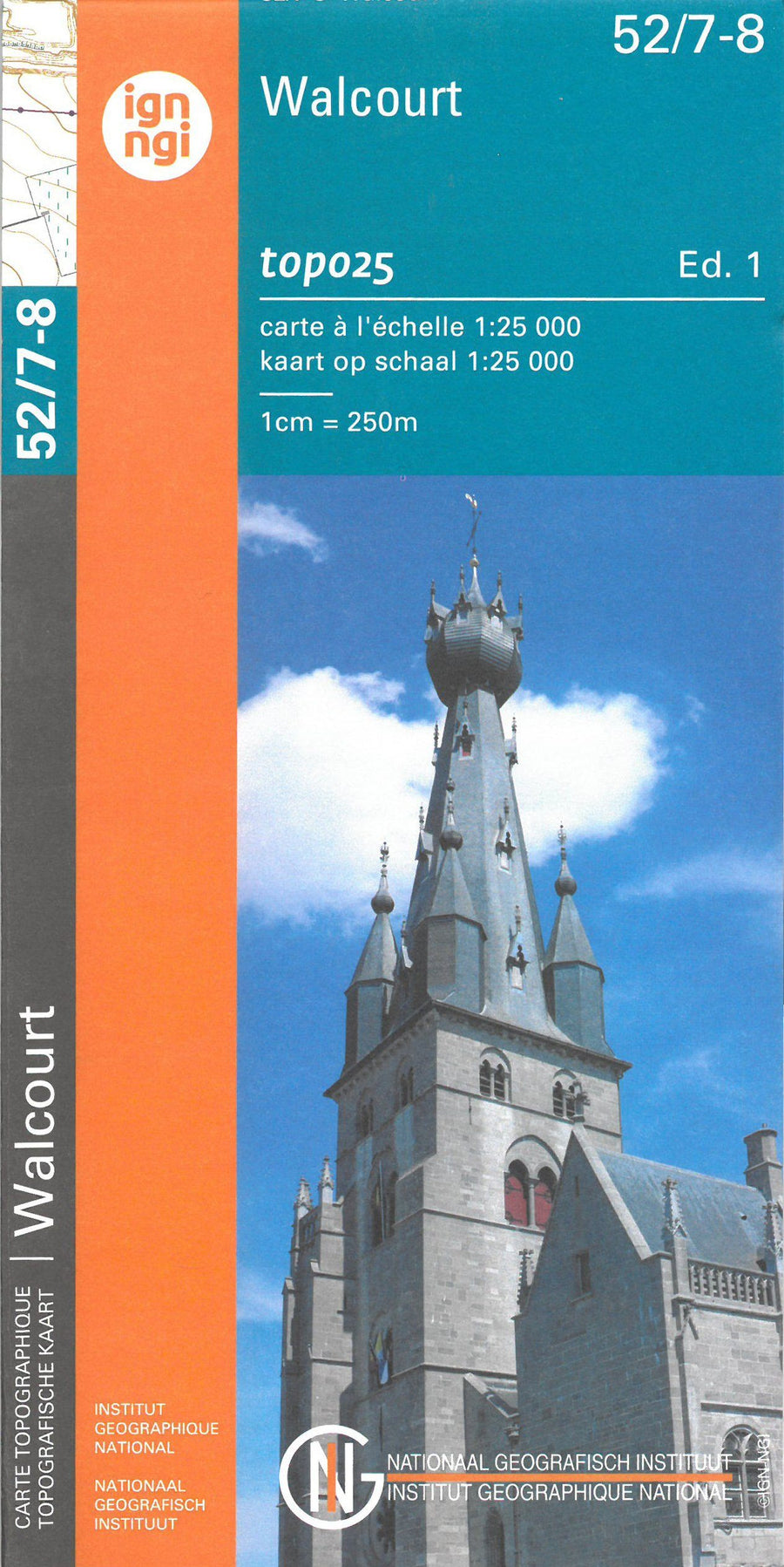 Carte topographique n° 52/7-8 - Walcourt (Belgique) | NGI topo 25 carte pliée IGN Belgique 