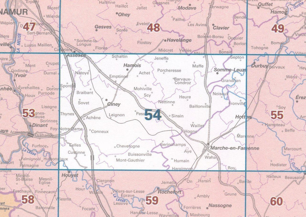 Carte topographique n° 54 - Marche-en-Famenne (Belgique) | NGI - 1/50 000 carte pliée IGN Belgique 