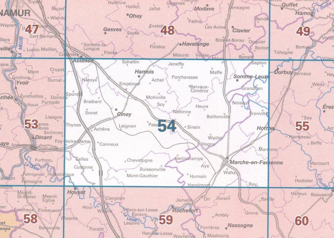 Carte topographique n° 54 - Marche-en-Famenne (Belgique) | NGI - 1/50 000 carte pliée IGN Belgique 