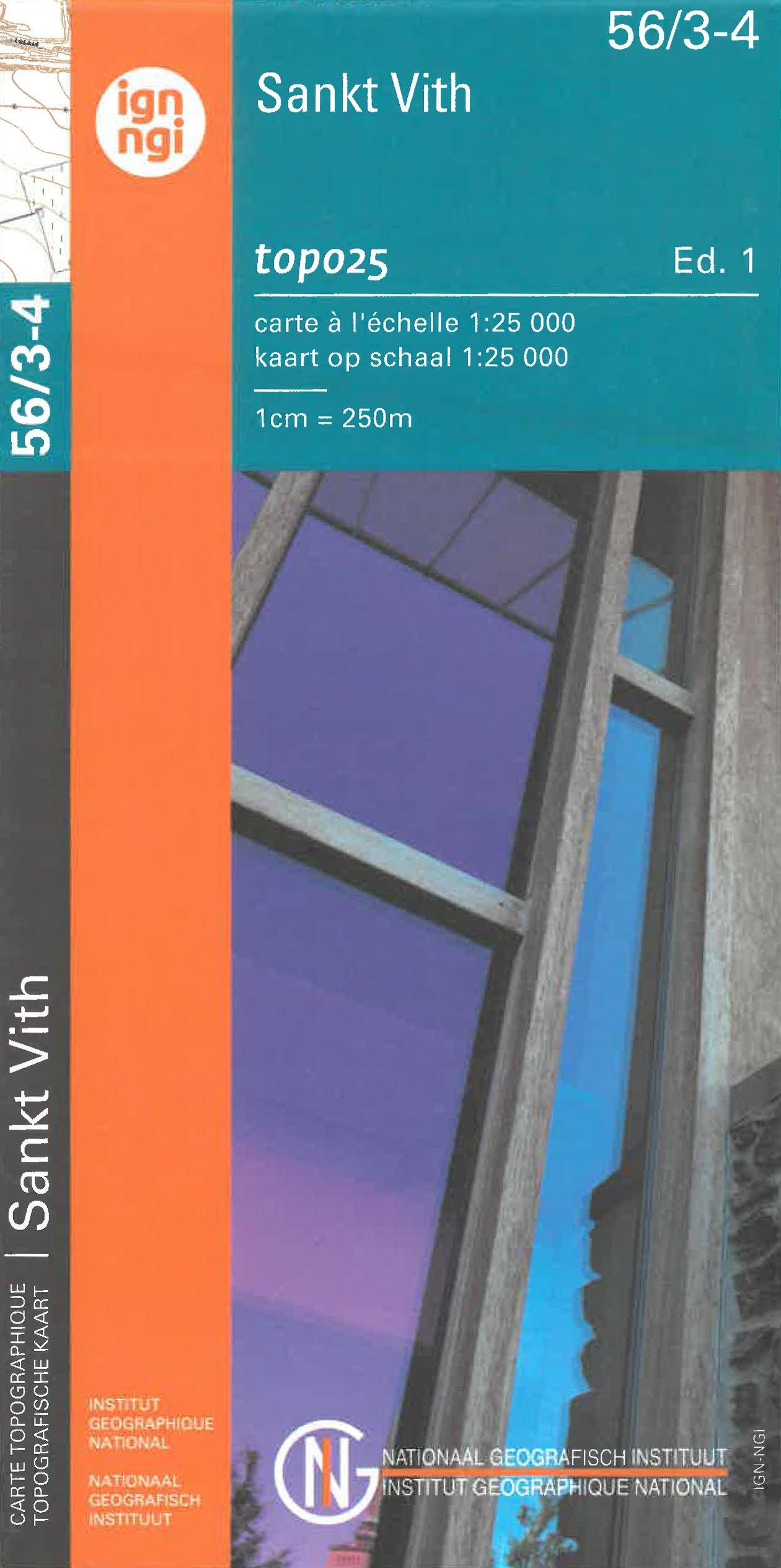 Carte topographique n° 56/3-4 - Sankt Vith (Belgique) | NGI topo 25 carte de randonnée IGN Belgique