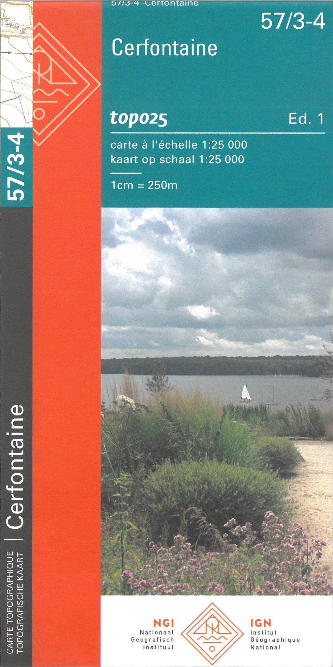 Carte topographique n° 57/3-4 - Cerfontaine (Belgique) | NGI topo 25 carte pliée IGN Belgique 